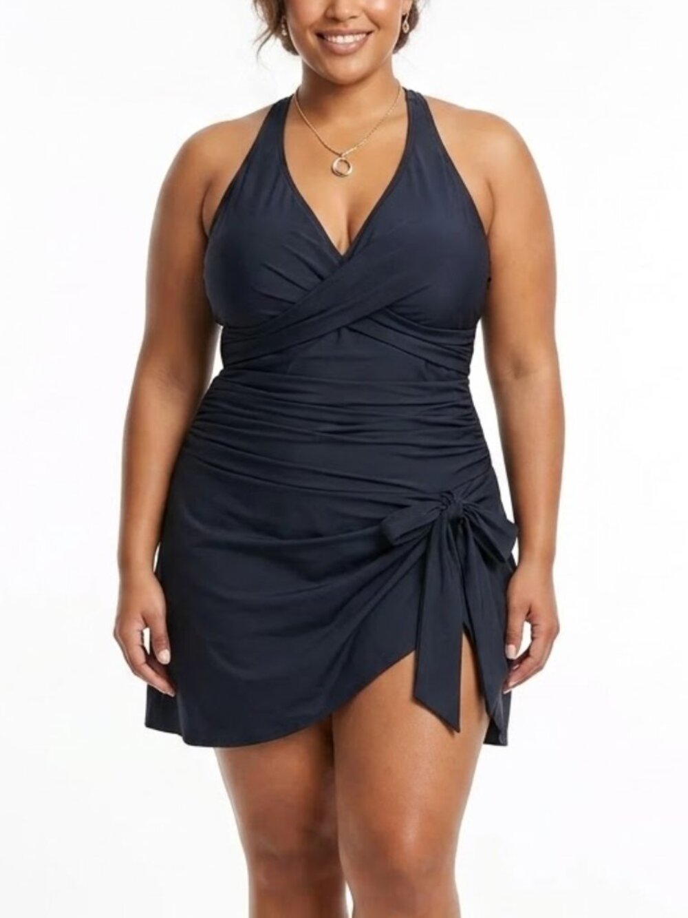 Blooming Jelly Old Hollywood Swim Dress Black Ruching 3XL